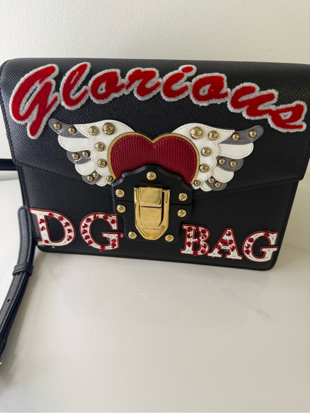 Dolce & Gabbana Lucia Glorious DG Patch Embellished Leather Shoulder Bag - Picture 4 of 11